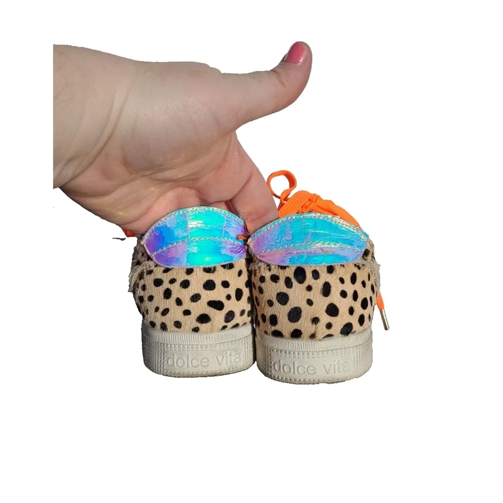 Dolce‎ Vita Zalen Tan Leopard Print Calf Hair Low Top Sneakers Womans Size 6.5